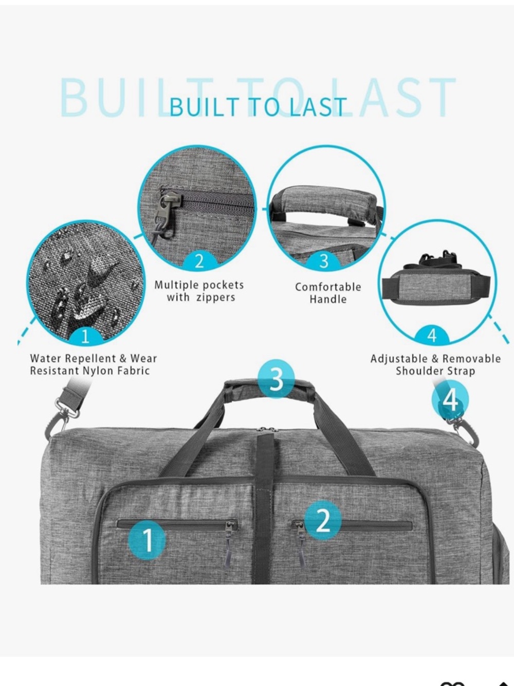 Gray Travel Duffle Bag with Removable Pouch - Picture 4 of 7